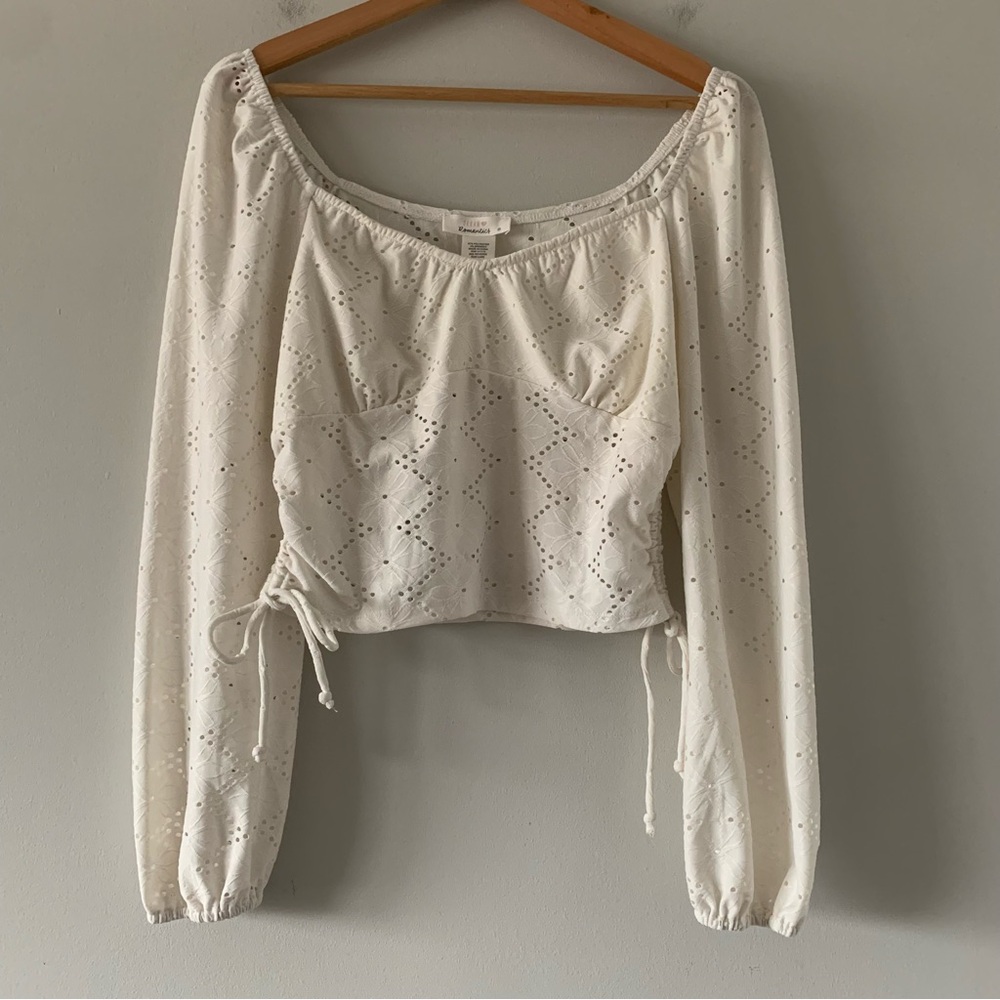 Cropped Eyelet Fairy Peasant Coquette Milkmaid Romantic Boho Cottage Top Size M